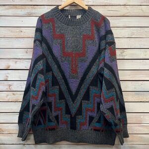 Vintage‎ 90s Grandpa Sweater Southwestern Geometric Knit Oversized USA Made XL
